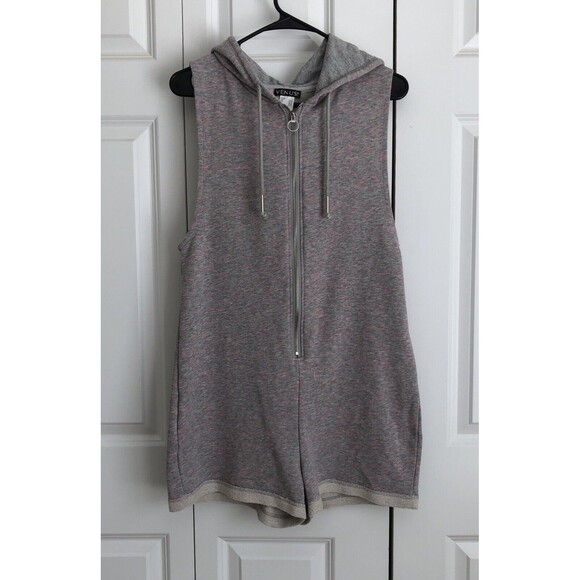 VENUS WOMENS SIZE SMALL ROMPER SHORT JUMP SUIT GRAY/PINK SLEVELESS HOODI WG - Picture 2 of 10